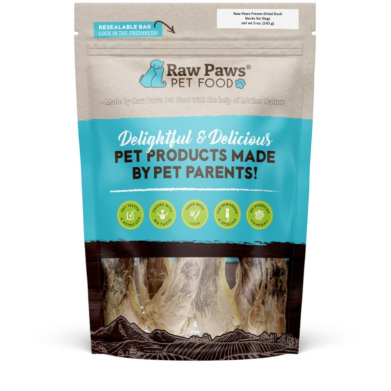 Raw Paws Freeze Dried Duck Necks for Dogs, 5-oz - Made in USA - All Natural Duck Dog Treats - Single Ingredient - Image 1