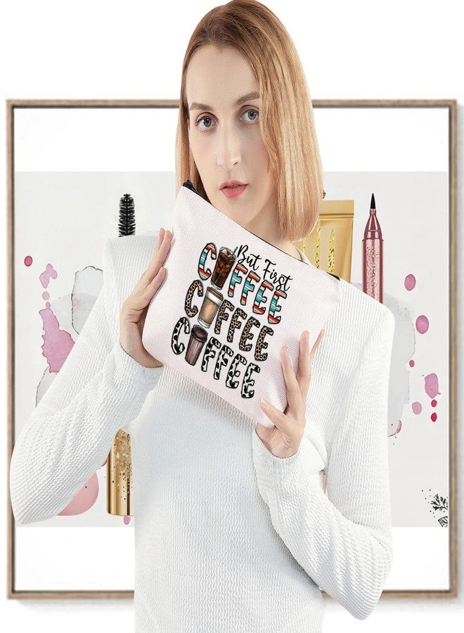 LEVLO Leopard Coffee Cosmetic Make Up Bag Coffee Lover Gift But First Coffee Make Up Zipper Pouch Bag For Coffeemaker (But First Coffee) - Image 3