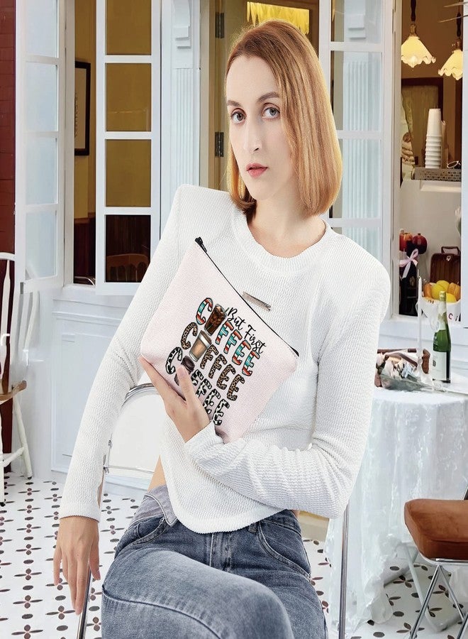 LEVLO Leopard Coffee Cosmetic Make Up Bag Coffee Lover Gift But First Coffee Make Up Zipper Pouch Bag For Coffeemaker (But First Coffee) - Image 4