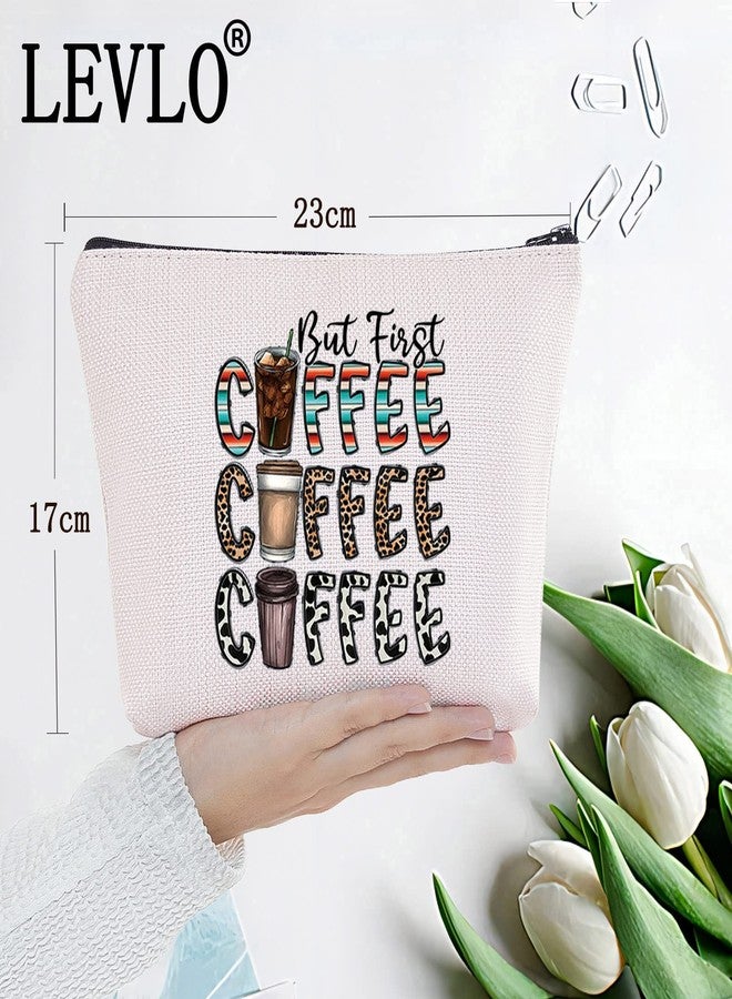 LEVLO Leopard Coffee Cosmetic Make Up Bag Coffee Lover Gift But First Coffee Make Up Zipper Pouch Bag For Coffeemaker (But First Coffee) - Image 2
