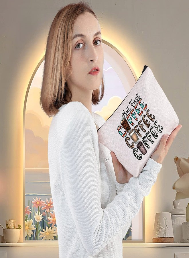 LEVLO Leopard Coffee Cosmetic Make Up Bag Coffee Lover Gift But First Coffee Make Up Zipper Pouch Bag For Coffeemaker (But First Coffee) - Image 5