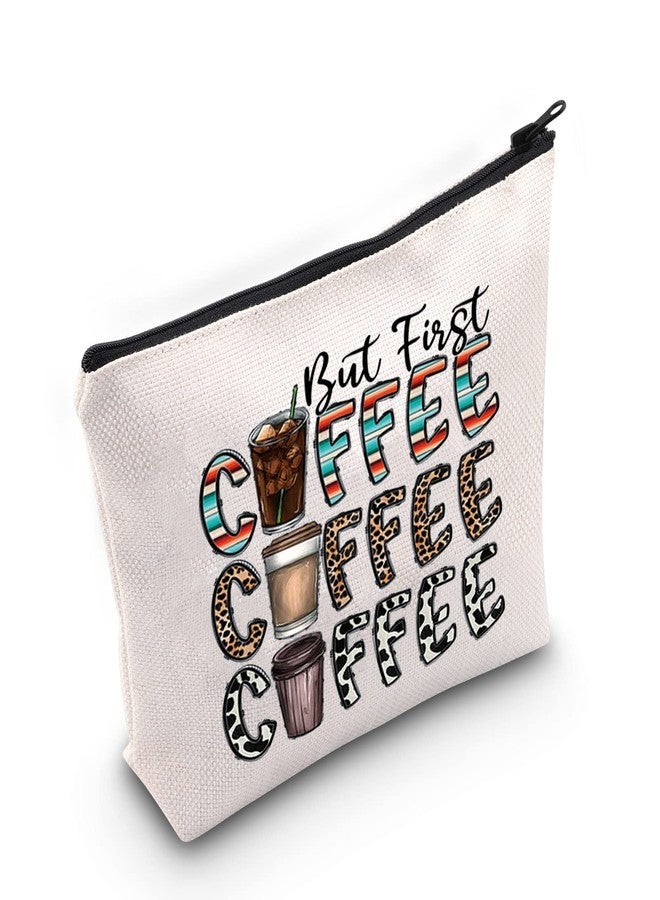 LEVLO Leopard Coffee Cosmetic Make Up Bag Coffee Lover Gift But First Coffee Make Up Zipper Pouch Bag For Coffeemaker (But First Coffee) - Image 1