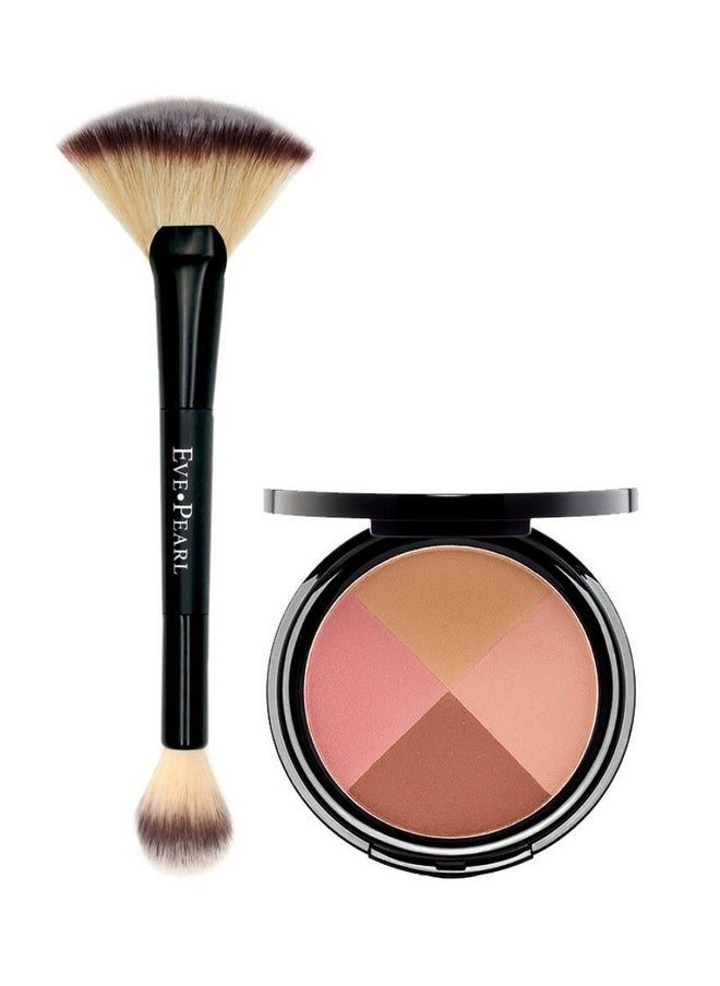EVE PEARL Ultimate Face Compact And 204 Dual Fan Highlighter Brush Blush Bronzer Highlighter Contour Palette Eyeshadow Makeup Set Medium To Deepageless  - Image 2