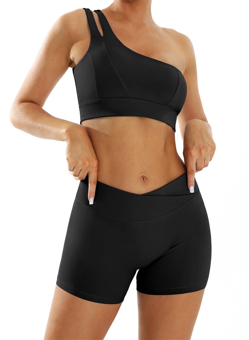 عام تجريب مجموعات للنساء كروس عالية الخصر السائق السراويل واحد الكتف الرياضة الصدرية 2 قطعة رياضة اليوغا وتتسابق - Image 1