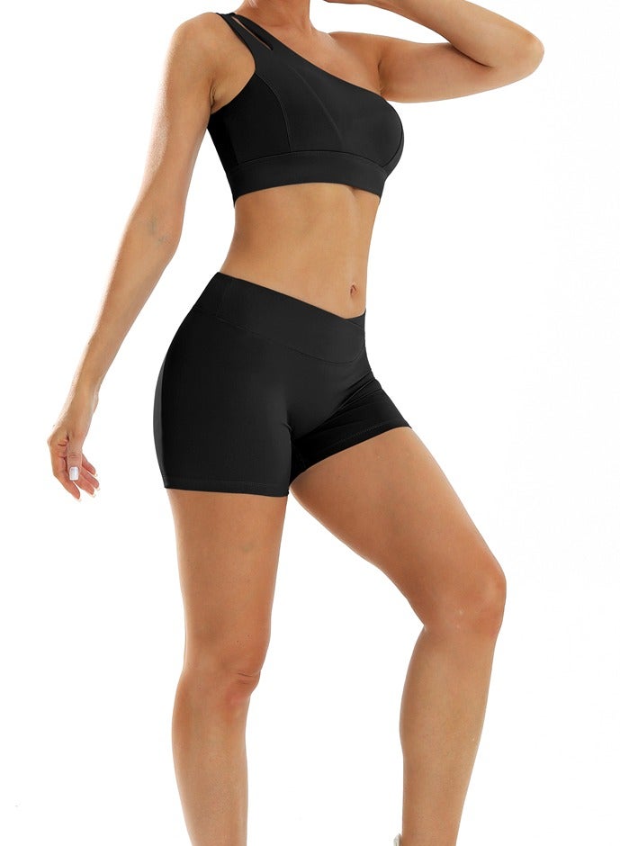 عام تجريب مجموعات للنساء كروس عالية الخصر السائق السراويل واحد الكتف الرياضة الصدرية 2 قطعة رياضة اليوغا وتتسابق - Image 3