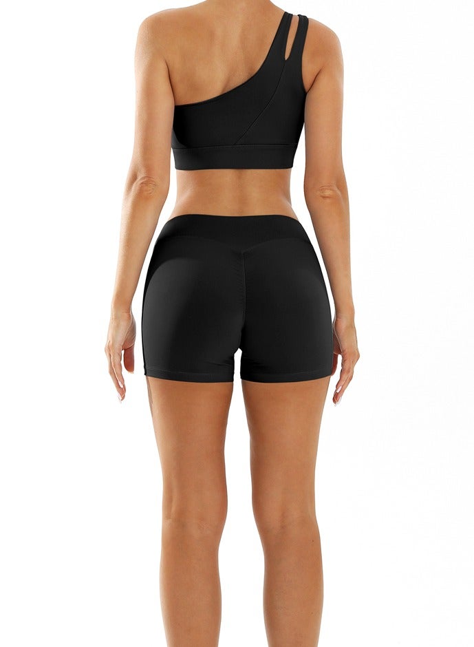 عام تجريب مجموعات للنساء كروس عالية الخصر السائق السراويل واحد الكتف الرياضة الصدرية 2 قطعة رياضة اليوغا وتتسابق - Image 4