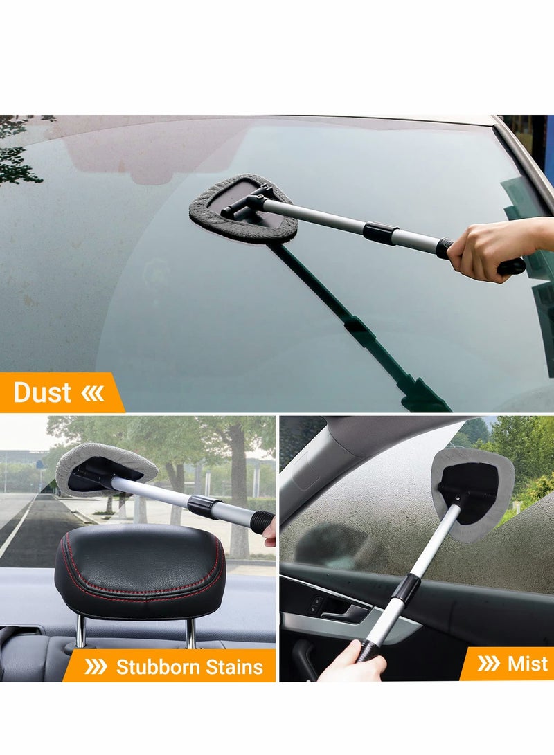 Excefore Car Windshield Cleaning Brush, Microfiber Window Cleaner with 4 Reusable and Washable Pads Extendable Handle Auto Inside Glass Wiper Kit, Gray - Image 3