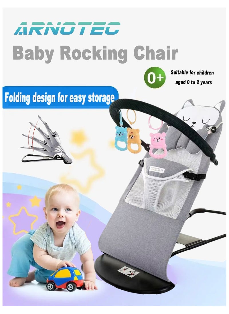 ARNOTEC - Baby Rocking Chair for Newborn to Toddler (0-2 Years), Foldable Bouncer Seat with Toy Bar, 3-Point Safety Harness, Breathable Mesh Fabric, Portable Infant Lounger for Soothing & Play - Image 1