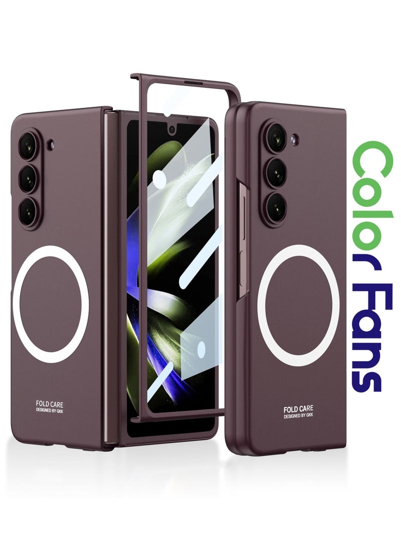 Color Fans - Magnetic Case for Samsung Galaxy Z Fold 5 with Screen Protector Support Magsafe Wireless Charger Red - Image 1
