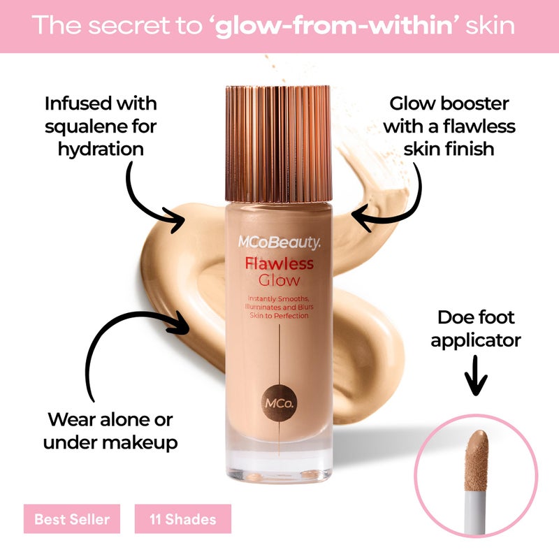 MCoBeauty فلتر البشرة المتألقة من MCoBeauty 3 لايت - قاعدة سائلة متعددة الاستخدامات 4 في 1 مع هايلايتر - تينت للبشرة اللامعة مع سكوالان للوجه - معزز للبشرة المتألقة القابلة للبناء - 1 أونصة سائلة - Image 3