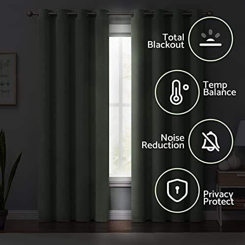 Melodieux Green Linen Blackout Curtains 84 Inches Long for Bedroom, Living Room Rustic Burlap Thermal Insulated Room Darkening Grommet Drapes, 50 x 84 Inch, 2 Panels - Image 4