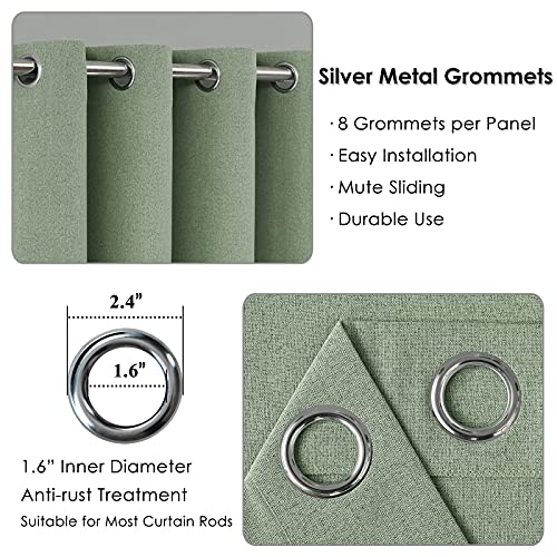 Melodieux Green Linen Blackout Curtains 84 Inches Long for Bedroom, Living Room Rustic Burlap Thermal Insulated Room Darkening Grommet Drapes, 50 x 84 Inch, 2 Panels - Image 2