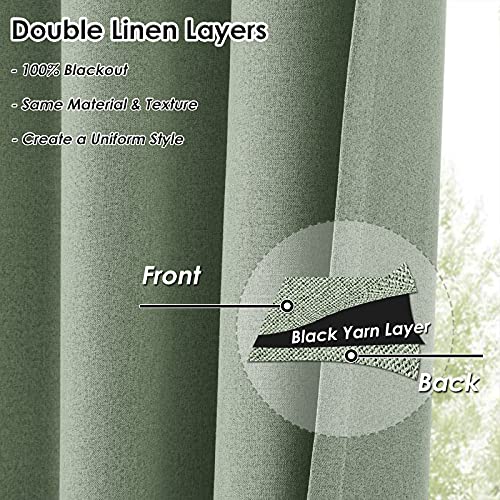 Melodieux Green Linen Blackout Curtains 84 Inches Long for Bedroom, Living Room Rustic Burlap Thermal Insulated Room Darkening Grommet Drapes, 50 x 84 Inch, 2 Panels - Image 3