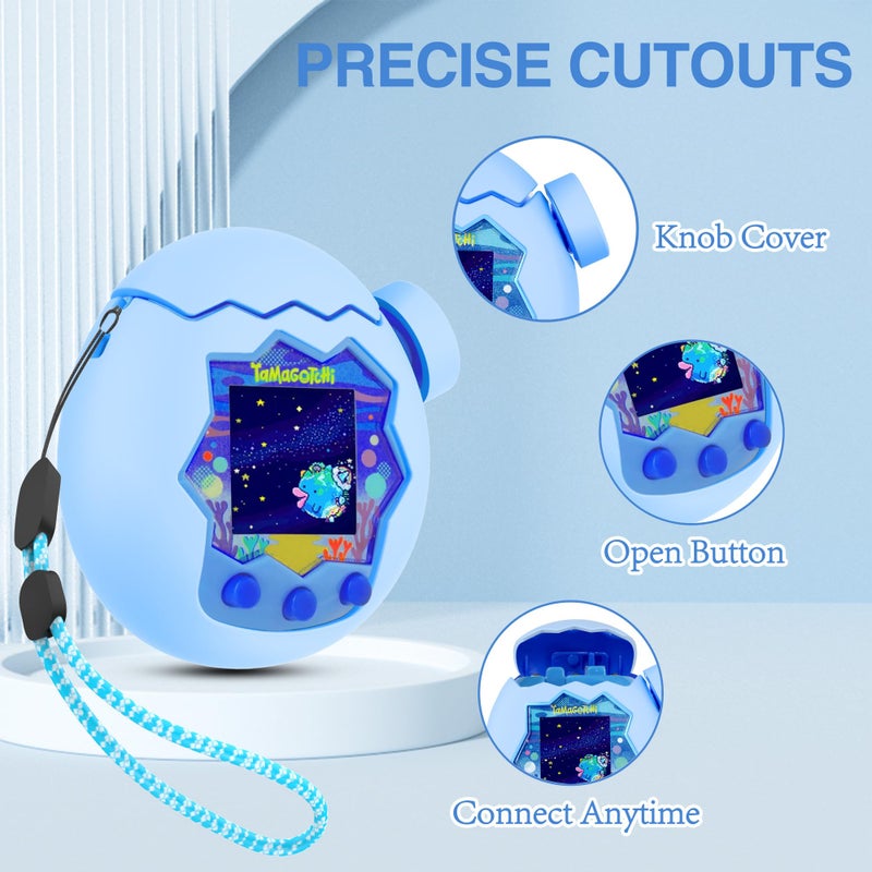 SGHLDE 3 in 1 for Tamagotchi Paradise Silicone Case with Lanyard, Interconnection Case for Tamagotchi Paradise Accessories, Includs Body & Lid & Knob Cover (Cover Only), Glow Blue - Image 5