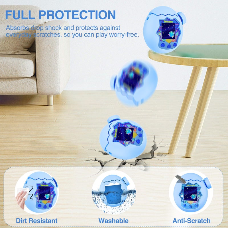 SGHLDE 3 in 1 for Tamagotchi Paradise Silicone Case with Lanyard, Interconnection Case for Tamagotchi Paradise Accessories, Includs Body & Lid & Knob Cover (Cover Only), Glow Blue - Image 4
