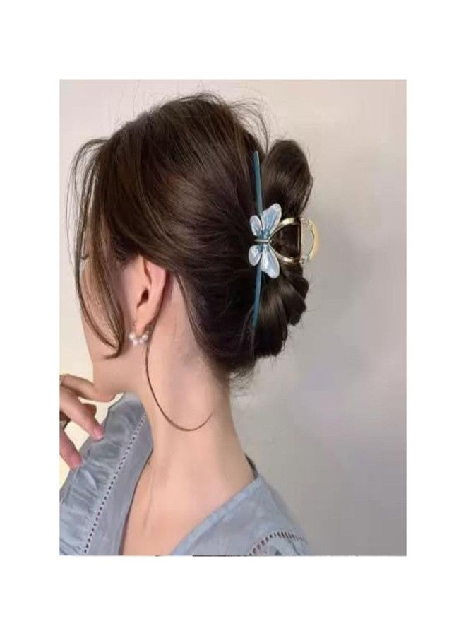 DN Creation مجموعة مشابك شعر معدنية على شكل فراشة من دي إن كرييشن، مشبك شعر كبير الحجم ذو تثبيت قوي، مشابك شعر أنيقة مانعة للانزلاق، إكسسوارات شعر أنيقة - أزرق - Image 3