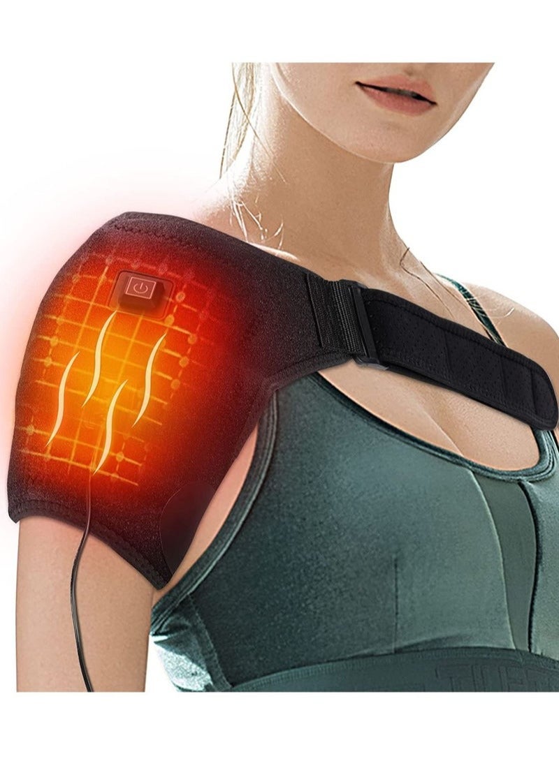 Generic Heated Shoulder Wrap Brace with Massage Electric Shoulder Massager Heating Pad for Left Right Frozen Shoulder Pain Relief Gift for Men Woman USB Power Supply  - Image 1
