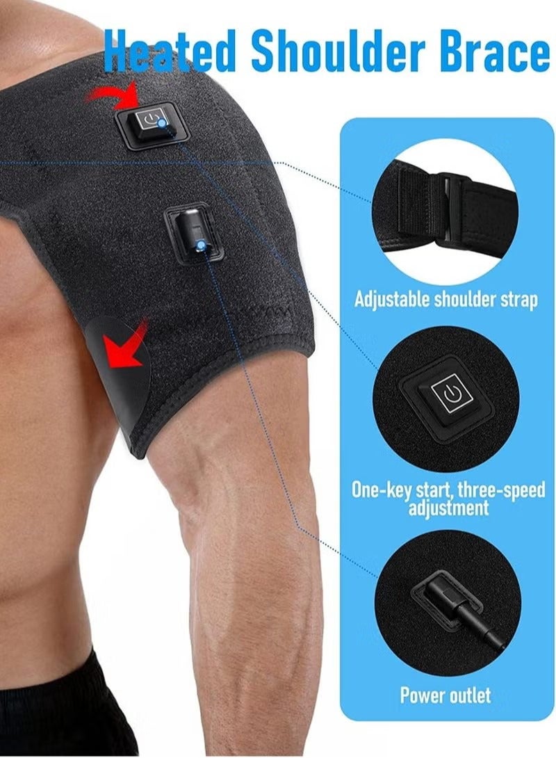 Generic Heated Shoulder Wrap Brace with Massage Electric Shoulder Massager Heating Pad for Left Right Frozen Shoulder Pain Relief Gift for Men Woman USB Power Supply  - Image 2