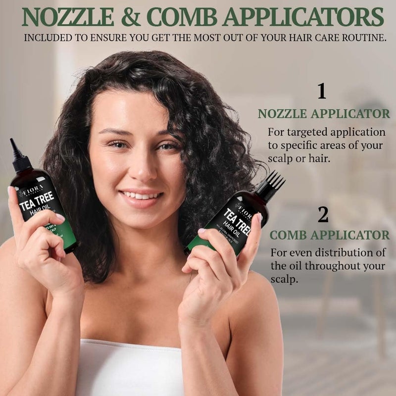 Fiora Naturals زيت شجرة الشاي من فيورا ناتشورالز للشعر وفروة الرأس - مع زيت الجوجوبا وزيت بذور العنب وزيت الخروع - يساعد على نمو الشعر، يهدئ فروة الرأس المتهيجة ويكافح القشرة - يرطب ويضيف لمعان - 4 أونصة سائلة - Image 3