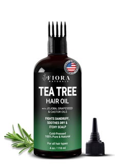 Fiora Naturals Fiora Naturals Tea Tree Oil for Hair and Scalp - with Jojoba, Grape Seed & Castor Oils - Helps hair growth, Soothes Itchy Scalp & Fights Dandruff - Moisturizes and adds shine - 4 fl oz  - Image 1