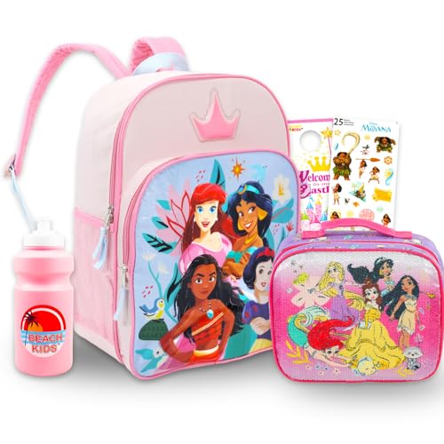 Disney Princess Backpack with Lunch Box Set - Bundle with 16" Backpack, Lunch Bag, Stickers, Water Bottle, More | Disney Princess School Bag for Girls - Image 1