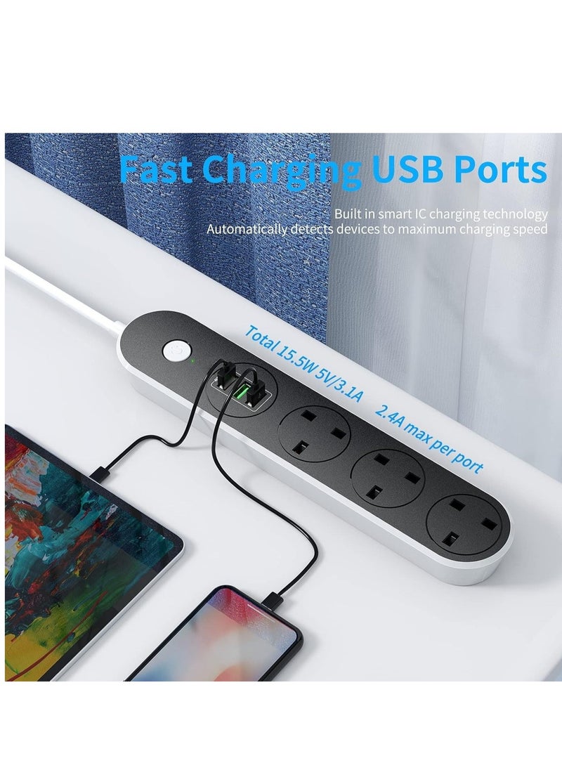 Generic - 3 Power Sockets + 3 USB Auto Max 3.4A Charging Socket – Fast Charging, Anti-Static Protection, 3M Heavy-Duty Extension Cord – 2500W Power Capacity – Ideal for Home & Office (Round) - Image 1