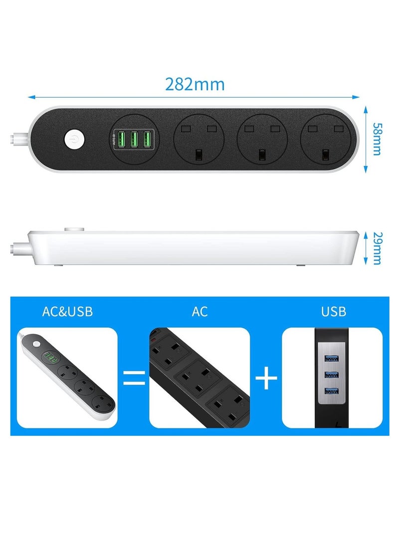 Generic - 3 Power Sockets + 3 USB Auto Max 3.4A Charging Socket – Fast Charging, Anti-Static Protection, 3M Heavy-Duty Extension Cord – 2500W Power Capacity – Ideal for Home & Office (Round) - Image 1