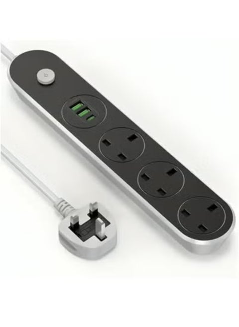 Power Extension Cord, Heavy Duty Power Strip with 3 AC Outlets, 2 USB + PD Ports | 13A Surge Protection Extension Lead with Safety Shutter | Heavy-Duty Flame-Retardant Extension Socket for Home & Office