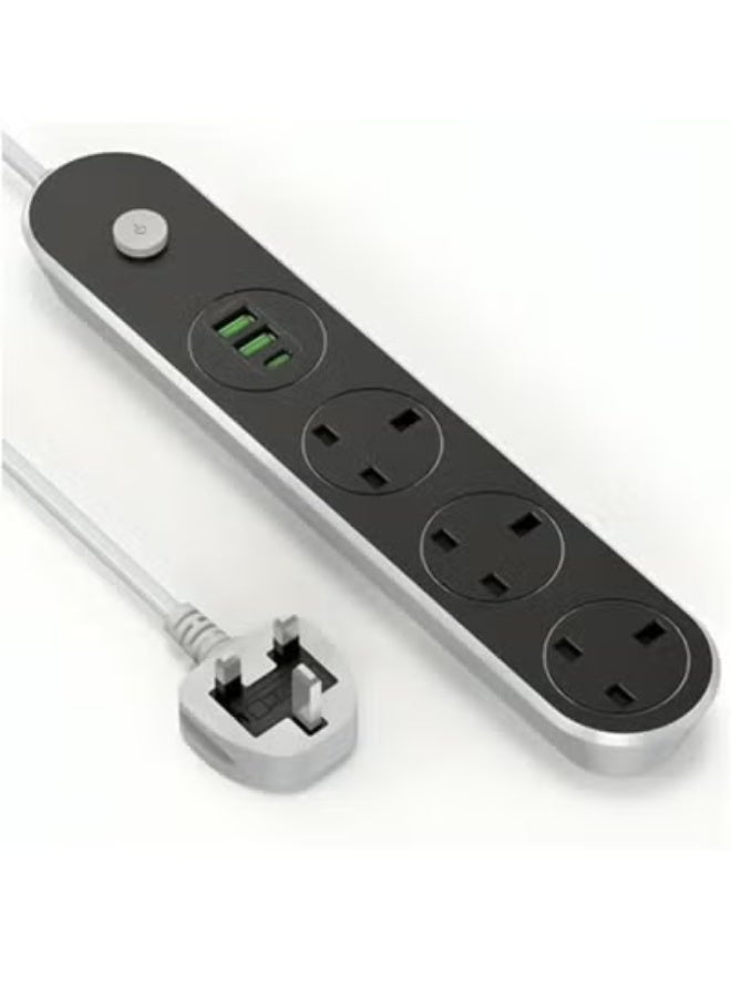 كابل تمديد طاقة 6 في 1، شريط طاقة متين بثلاثة منافذ تيار متردد، منفذا USB وPD | سلك تمديد 13 أمبير للحماية من زيادة التيار مع غطاء أمان | مقبس تمديد متين مقاوم للهب للمنزل والمكتب - Image 1