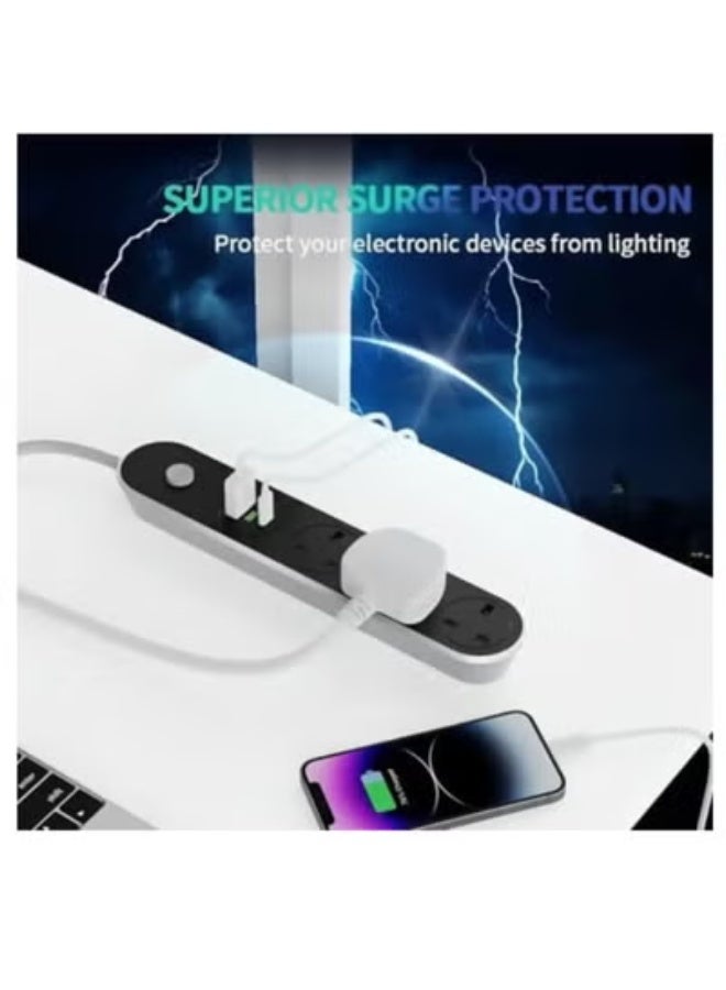 كابل تمديد طاقة 6 في 1، شريط طاقة متين بثلاثة منافذ تيار متردد، منفذا USB وPD | سلك تمديد 13 أمبير للحماية من زيادة التيار مع غطاء أمان | مقبس تمديد متين مقاوم للهب للمنزل والمكتب - Image 2