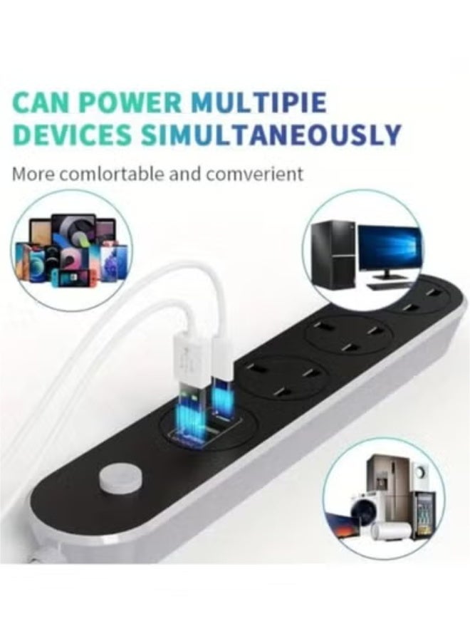 كابل تمديد طاقة 6 في 1، شريط طاقة متين بثلاثة منافذ تيار متردد، منفذا USB وPD | سلك تمديد 13 أمبير للحماية من زيادة التيار مع غطاء أمان | مقبس تمديد متين مقاوم للهب للمنزل والمكتب - Image 4