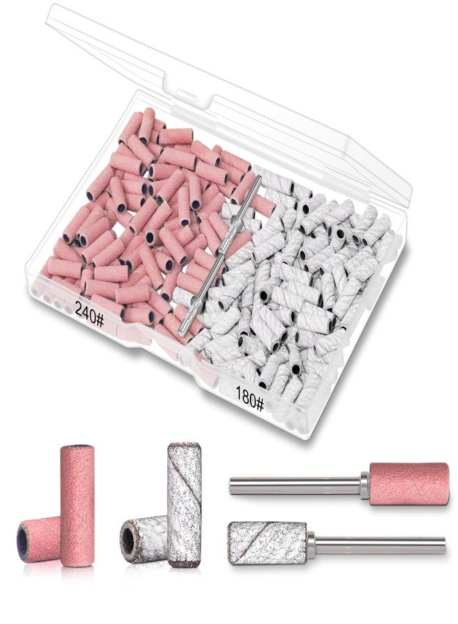 BLESWIN 200Pcs 3mm Small Sanding Bands with 2Pcs Small Mandrel Bit for Nail Drill, Upgrade Mini Nail Sanding Bands for Acrylic Nails Gel Removing Shaping, Manicure Nail Salon Use (240#Pink+180#White) - Image 1