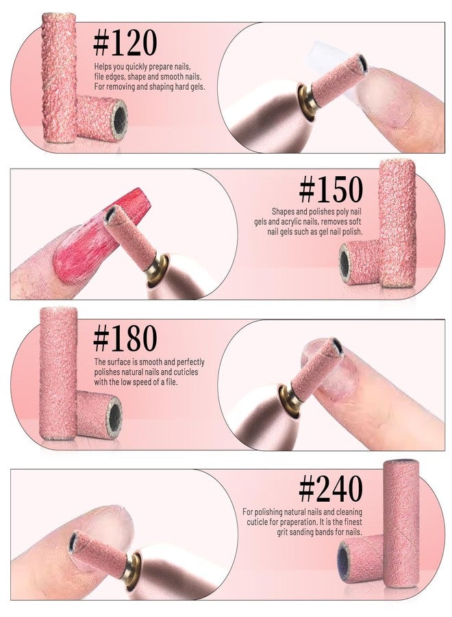BLESWIN 200Pcs 3mm Small Sanding Bands with 2Pcs Small Mandrel Bit for Nail Drill, Upgrade Mini Nail Sanding Bands for Acrylic Nails Gel Removing Shaping, Manicure Nail Salon Use (240#Pink+180#White) - Image 3