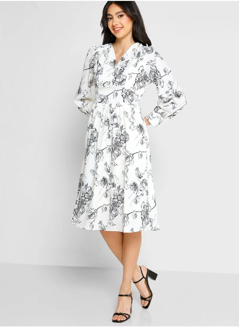 ELLA Corset Waist Pleat Detail Dress