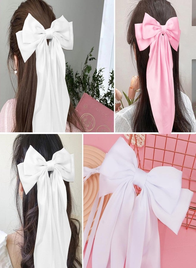 AMCAMI 4 Pcs Hair Clips Hair Bows for Women Hair Accessories Hair Clips for Styling Bows for Women Hair Accessories for Girls Ribbon For Hair Coquette Accessories Hair Clips for Thick Hair（Pink&White） - Image 3