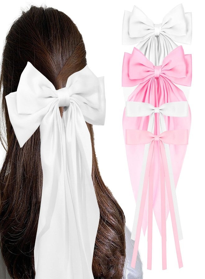 AMCAMI 4 Pcs Hair Clips Hair Bows for Women Hair Accessories Hair Clips for Styling Bows for Women Hair Accessories for Girls Ribbon For Hair Coquette Accessories Hair Clips for Thick Hair（Pink&White） - Image 1
