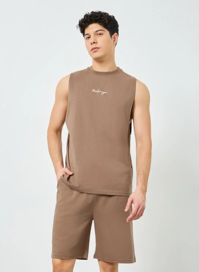 Styli Men Brown Relaxed Fit Tank and Shorts Pyjama Set