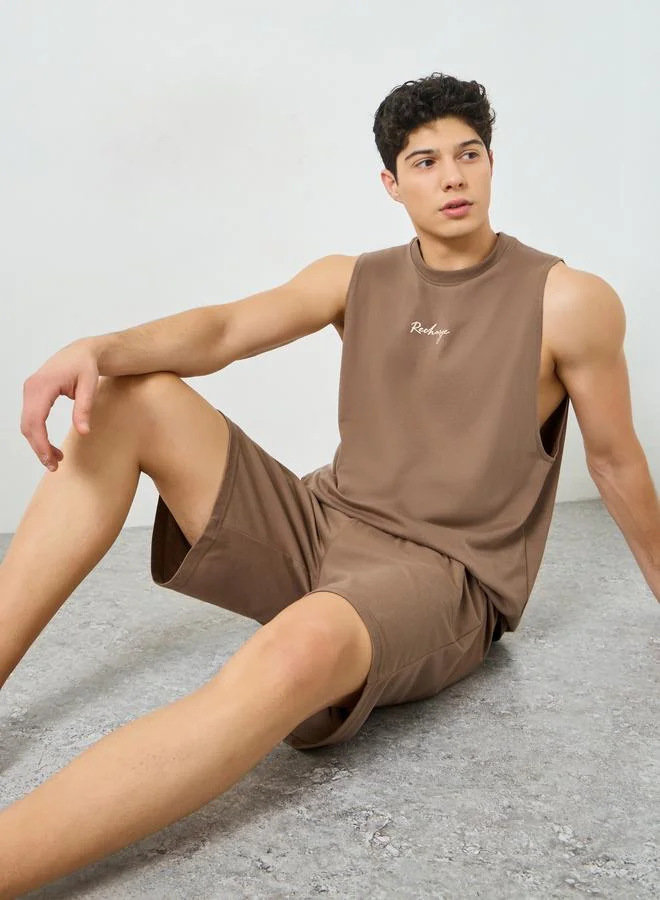 Men Brown Relaxed Fit Tank and Shorts Pyjama Set