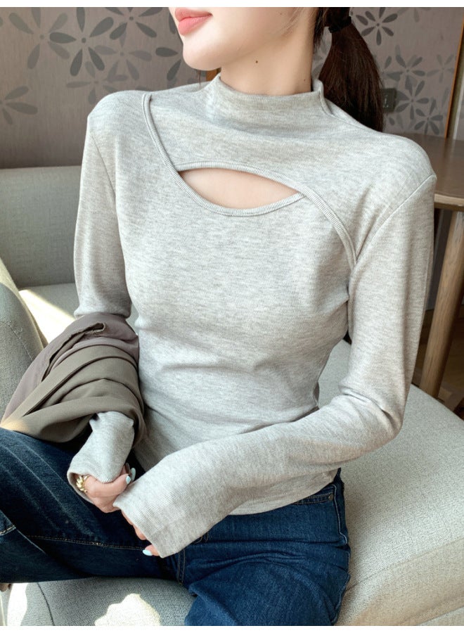 بلوزة بأكمام طويلة وياقة نصف عالية مع قصات - تصميم تهوية استراتيجي - Image 2