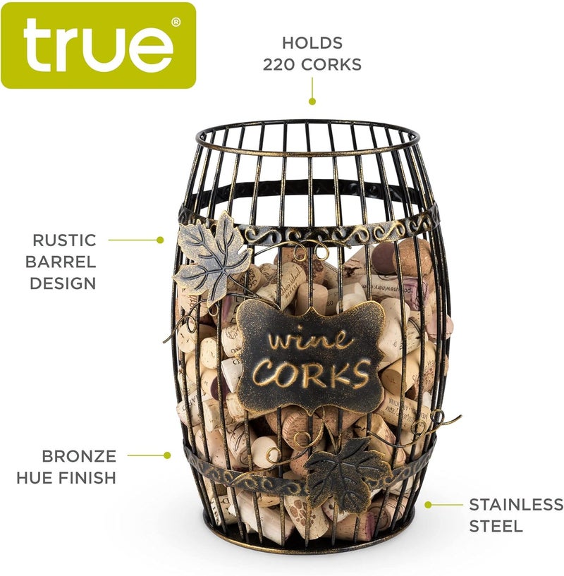 True Display Wine Kitchen, Barrel Cage Holder Collector Decorative Vino Cork Storage Box Container Gift, Set of 1, Brown - Image 2