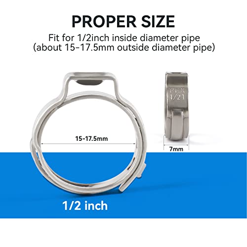 GUOFIS 100 Pack 1/2 Inch Pex Cinch Clamp Rings,Premium 304 Stainless Steel PEX Crimp Ring,Pex Fitting Clamps Pinch Ring for PEX Tubing Pipe Fittings Connection - Image 2