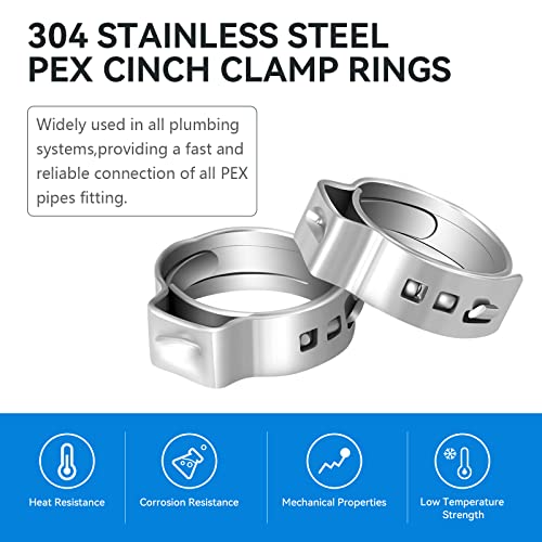 GUOFIS 100 Pack 1/2 Inch Pex Cinch Clamp Rings,Premium 304 Stainless Steel PEX Crimp Ring,Pex Fitting Clamps Pinch Ring for PEX Tubing Pipe Fittings Connection - Image 3