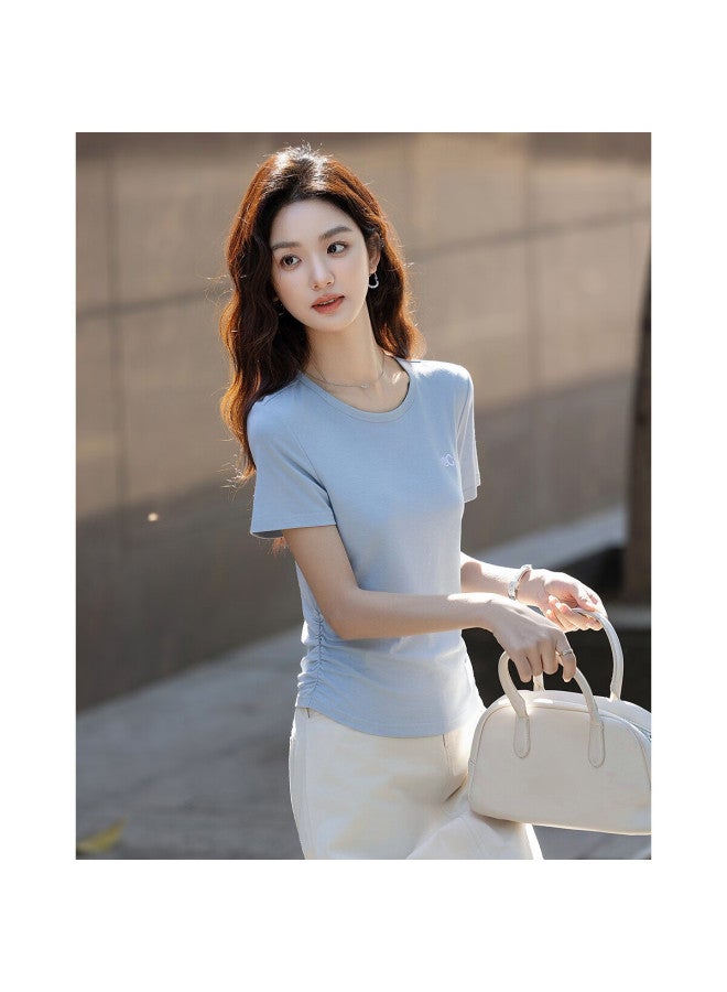 Dme Summer Chic Alphabet Embroidered T-Shirt With Pleats And Double C Waist Design For Women - Image 2