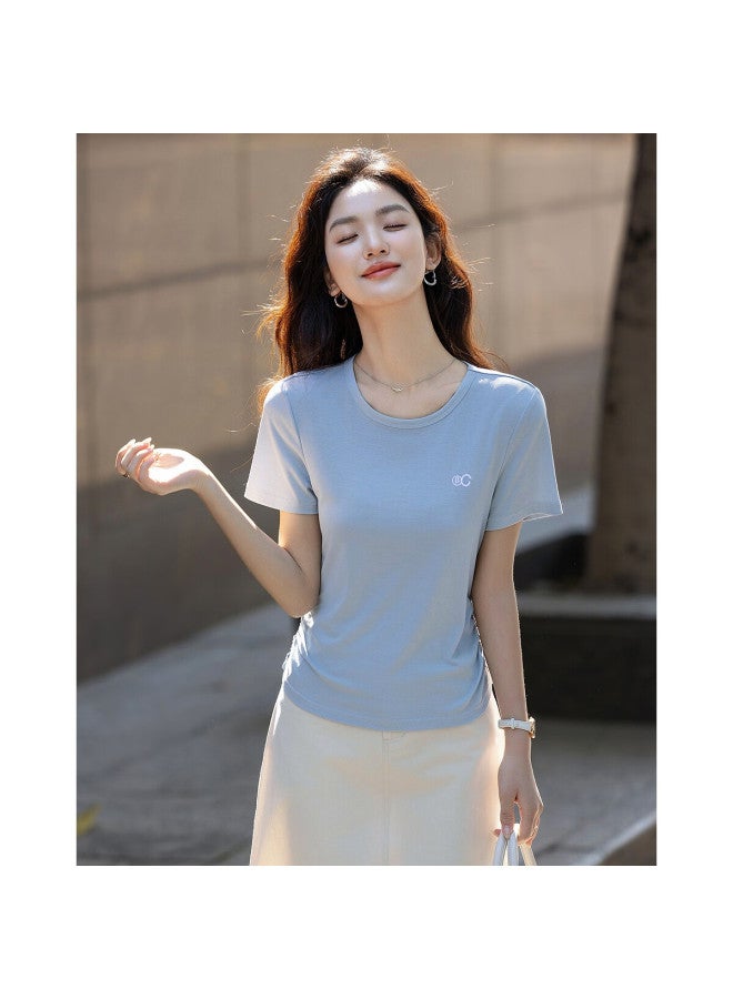 Dme Summer Chic Alphabet Embroidered T-Shirt With Pleats And Double C Waist Design For Women - Image 3