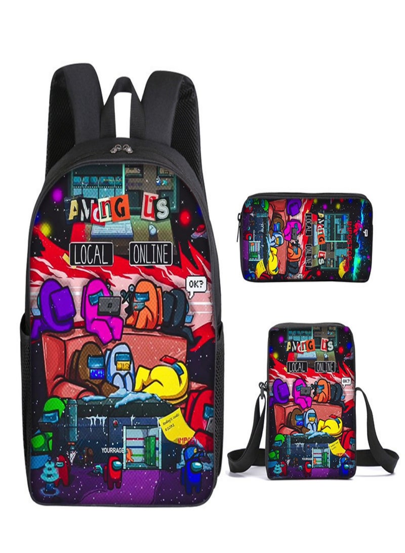 AMONG US Children Backpack Schoolbag Teen Student School Book bag with Lunch Box Pen Case 3 in 1 for Kids
