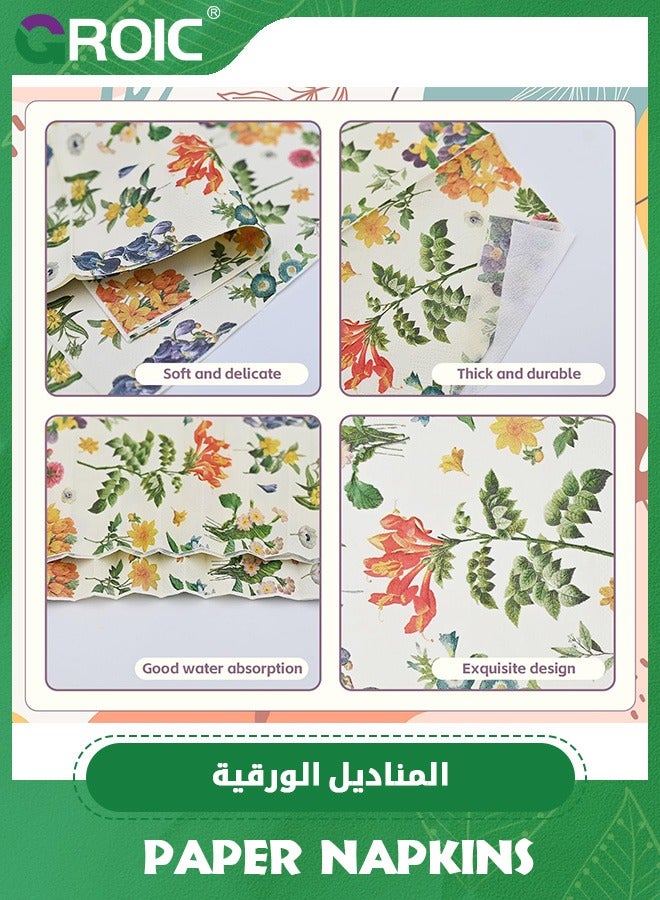 GROIC 60 Pcs Disposable Hand Towel, Vintage Floral Bird Paper Napkins Watercolor Guest Napkin,Bathroom Etiquette Guest Napkins,Party Paper Napkins - Image 3