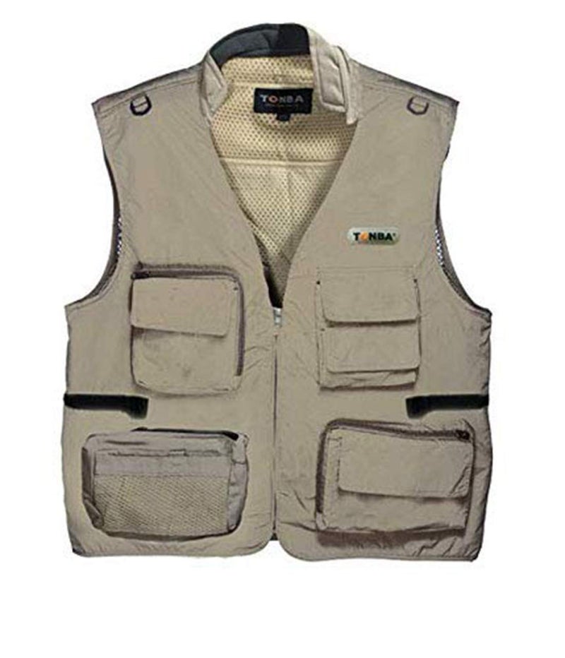 Osaka Men's Coton Standard Length Tonba Photography Jacket Vest Outdoor with Netted Ventilation Adjustable Waist. Multi-Utility Pocket (Cream Tan, XXXL) - Image 4