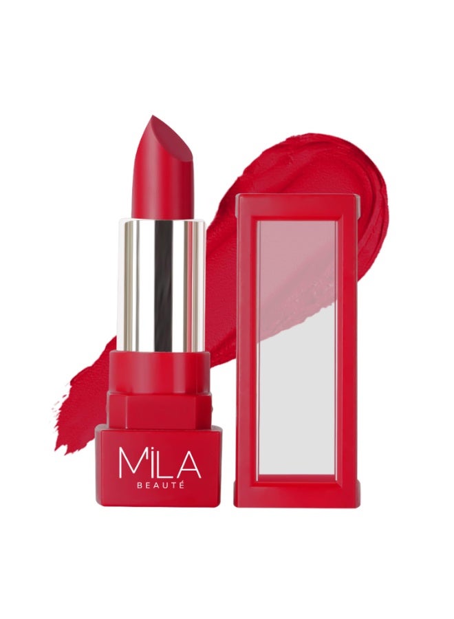 ميلا بيوتي أحمر شفاه مطفي من ميلا بوتيه (MILA BEAUTÉ) | تركيبة خفيفة الوزن وعالية الصبغة | لمسة نهائية مطفية | تغطية كاملة | الدرجة: Russian Hue | 4.2 جم - Image 1