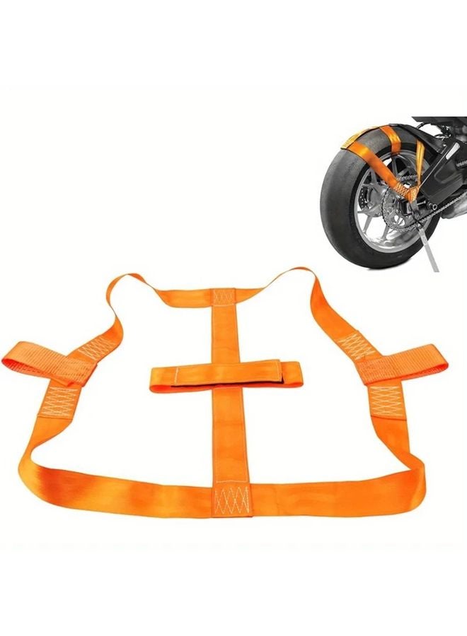 Orange Motorcycle Tie Down Straps Front Rear Wheel Ties 18 Inch Tire Transport Kit - Image 1