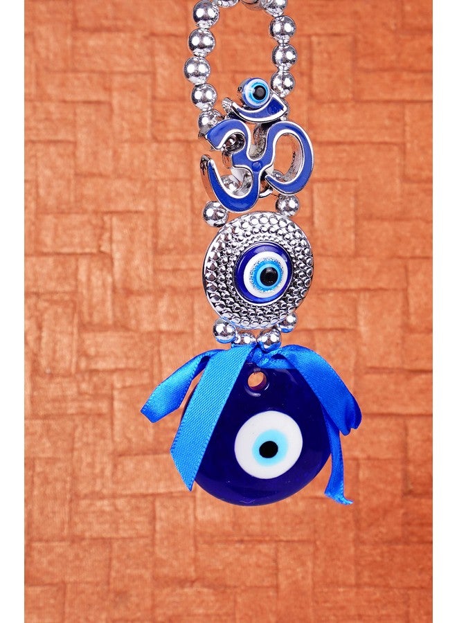 DT DECTONE Metal Om Design Evil Eye With Blue Pendant Decoration | Lucky Om Hanging Ornament Amulet For Car, Home And Office For Protection And Blessing (Blue, 1 Om) - Image 4